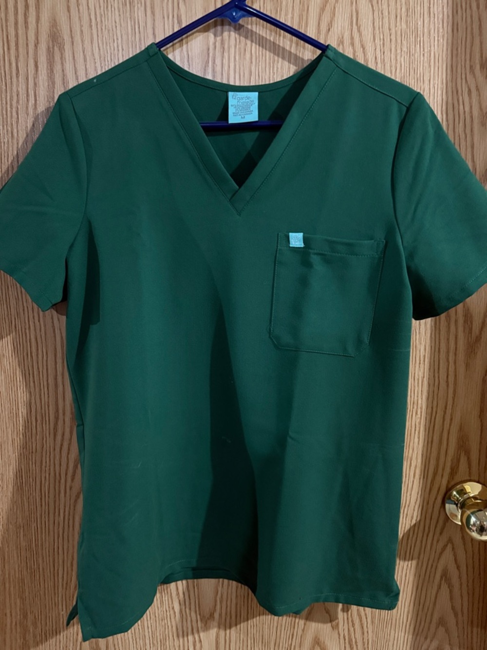 Deep Green V-Neck Medical Scrub Top with Chest Pocket